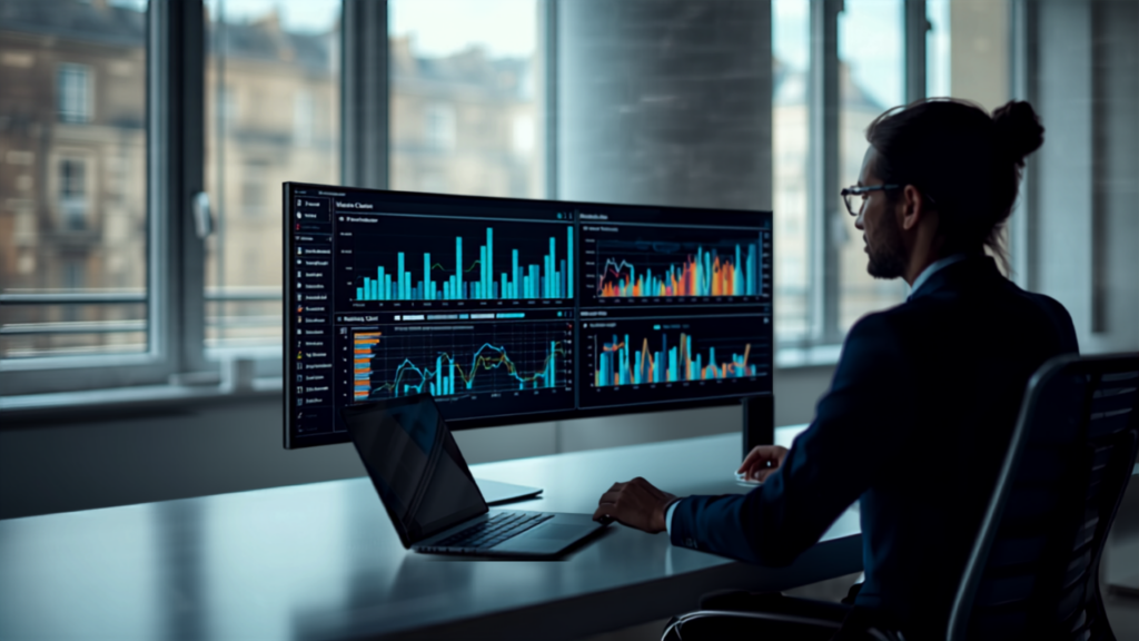 Devenir data analyst : professionnel analysant un tableau de bord de données sur Power BI
